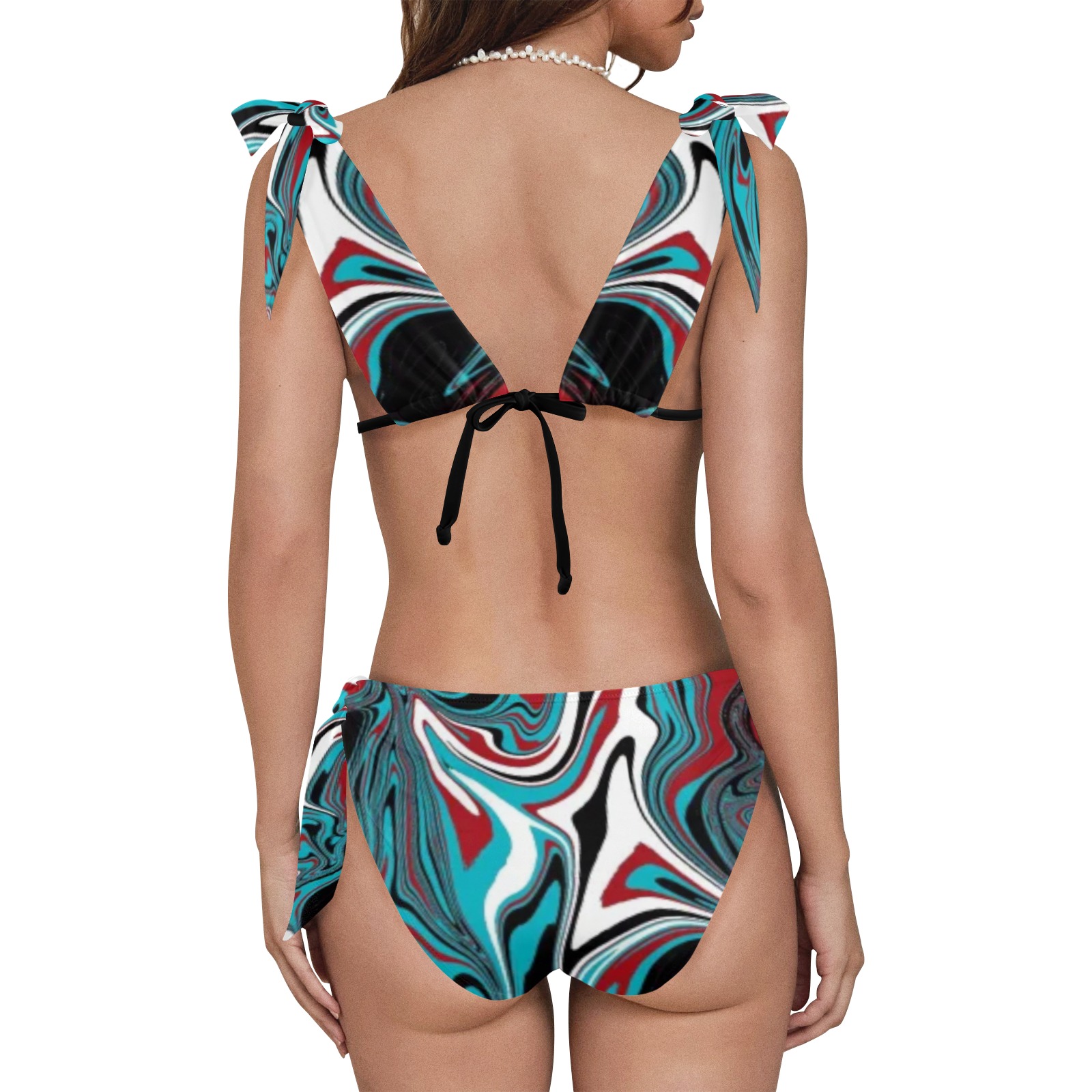 Dark Wave of Colors Tie Shoulder Bikini Swimsuit (Model S41)