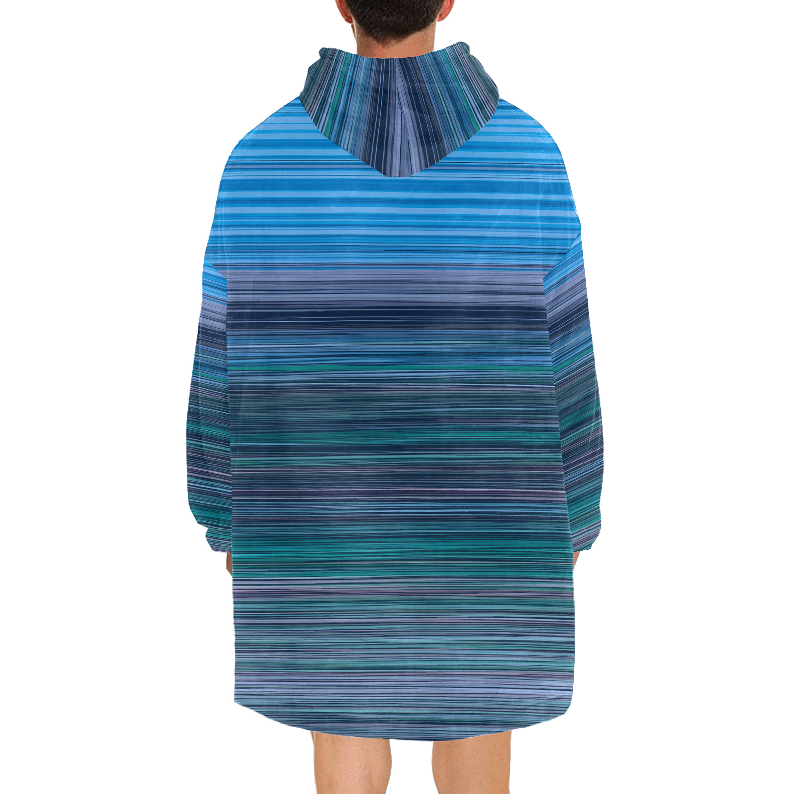 Abstract Blue Horizontal Stripes Blanket Hoodie for Men