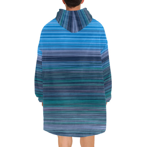 Abstract Blue Horizontal Stripes Blanket Hoodie for Men
