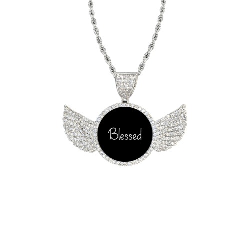 Blessed Wings Silver Photo Pendant with Rope Chain