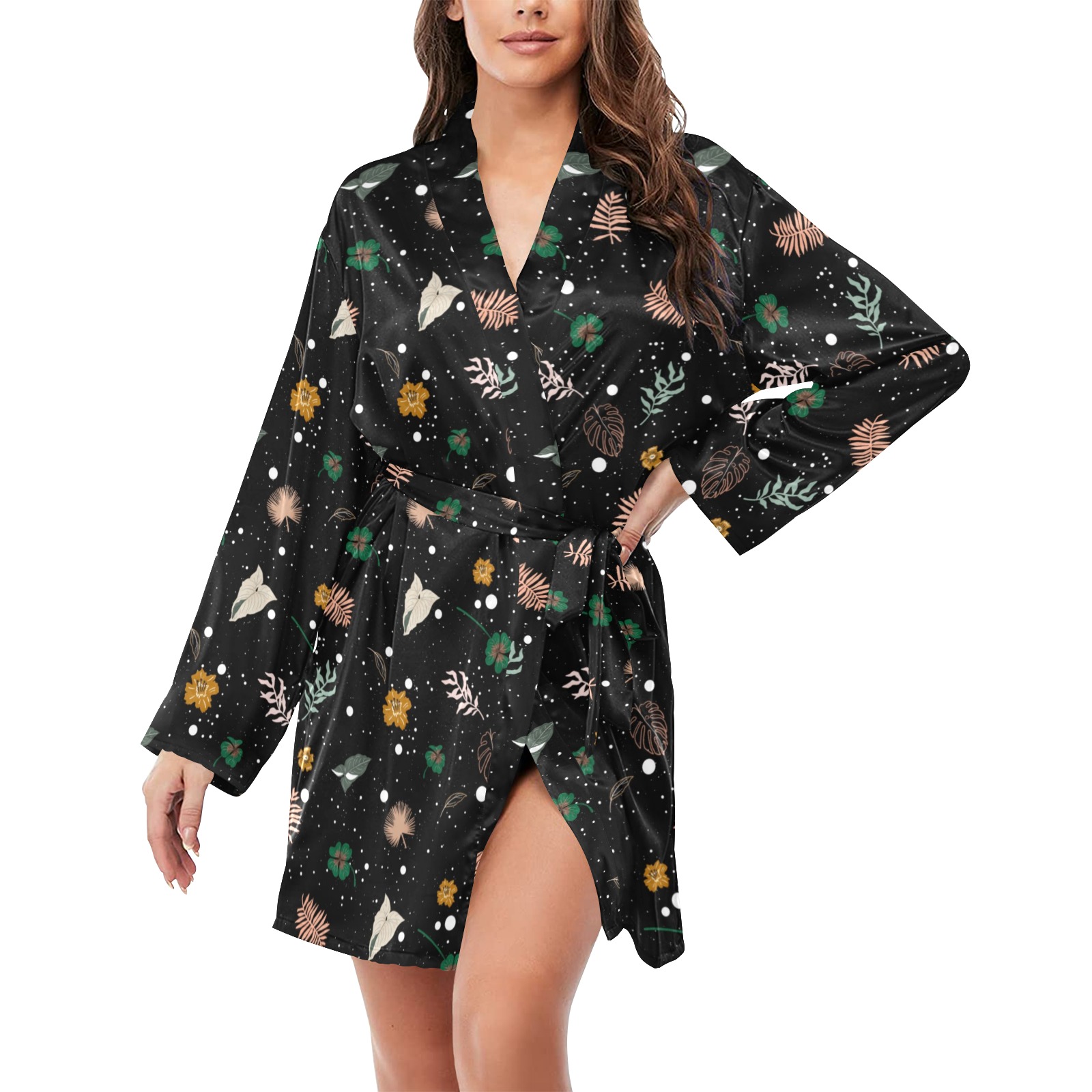 Lucky nature in space I Women's Long Sleeve Belted Night Robe
