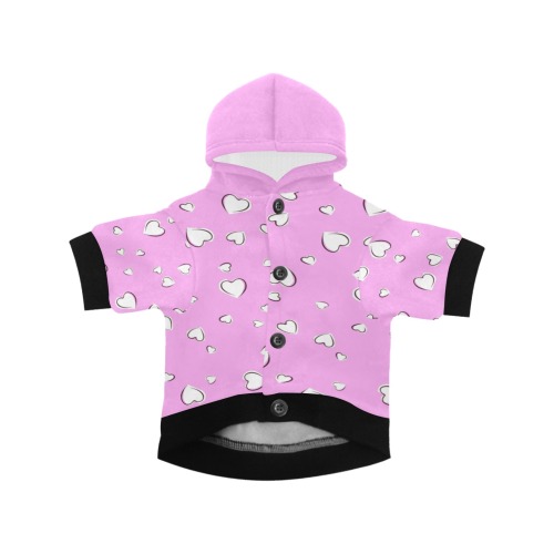 White Hearts Floating on Pink Pet Dog Hoodie
