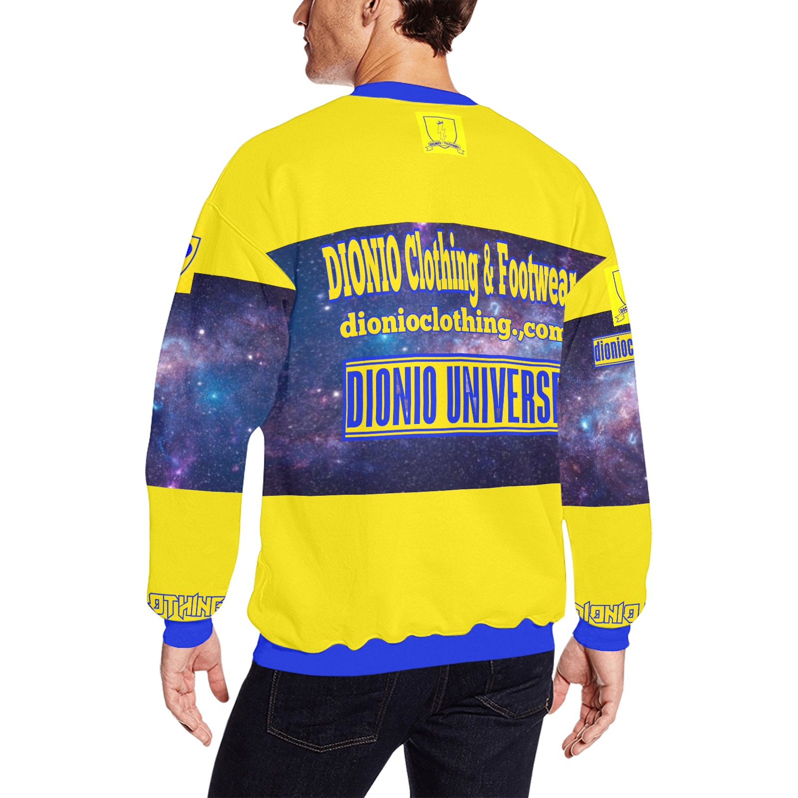 DIONIO Clothing - DIONIO Universe Sweatshirt (Yellow & Blue Logos) All Over Print Crewneck Sweatshirt for Men (Model H18)