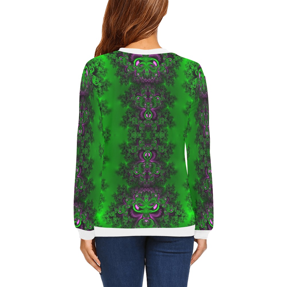 Early Summer Green Frost Fractal All Over Print Crewneck Sweatshirt for Women (Model H18)