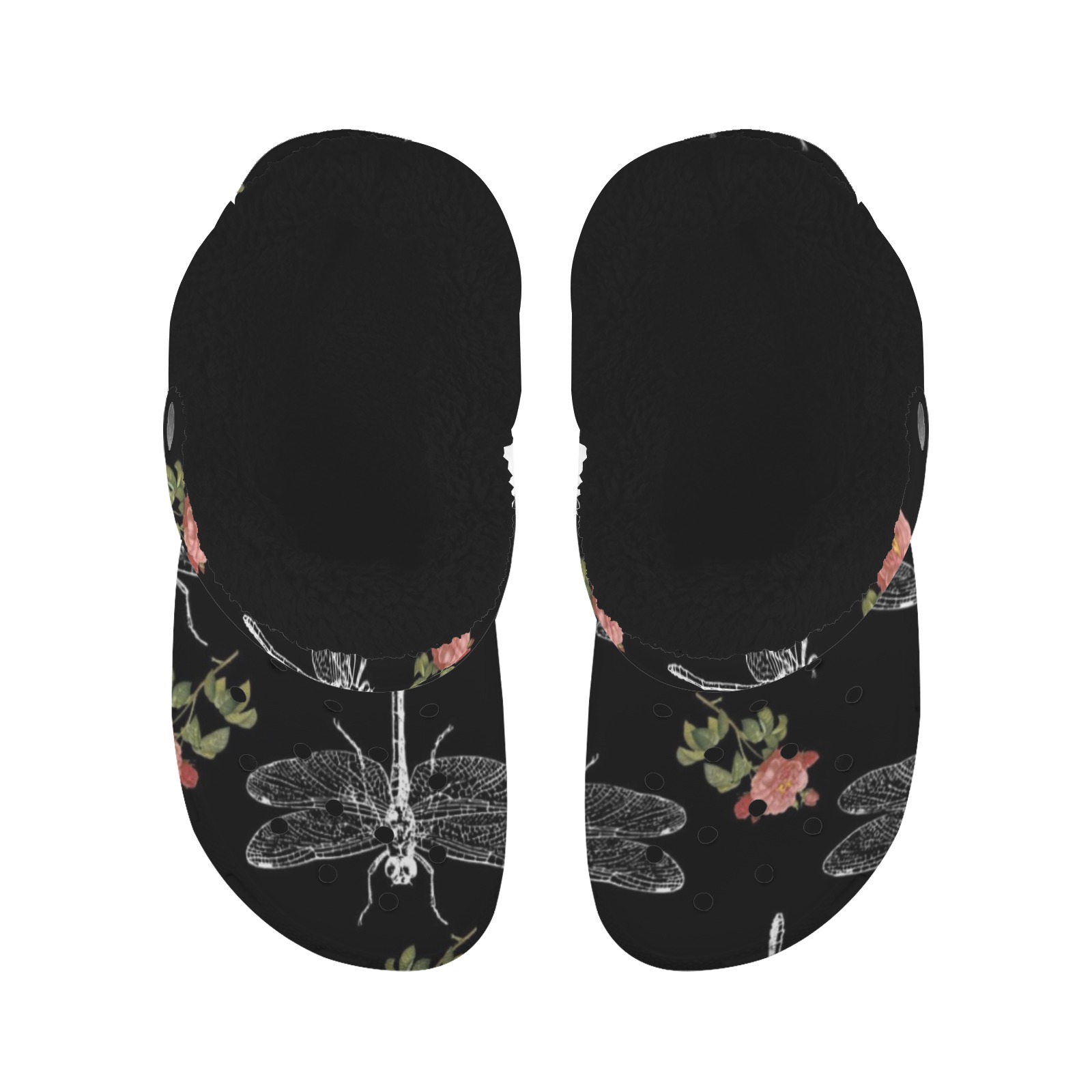 Dragonfly Rose Fleece Lined Foam Clogs for Adults