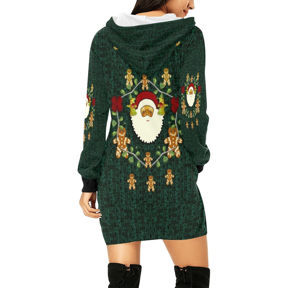 Christmas Santa smile on a All Over Print Hoodie Mini Dress (Model H27)