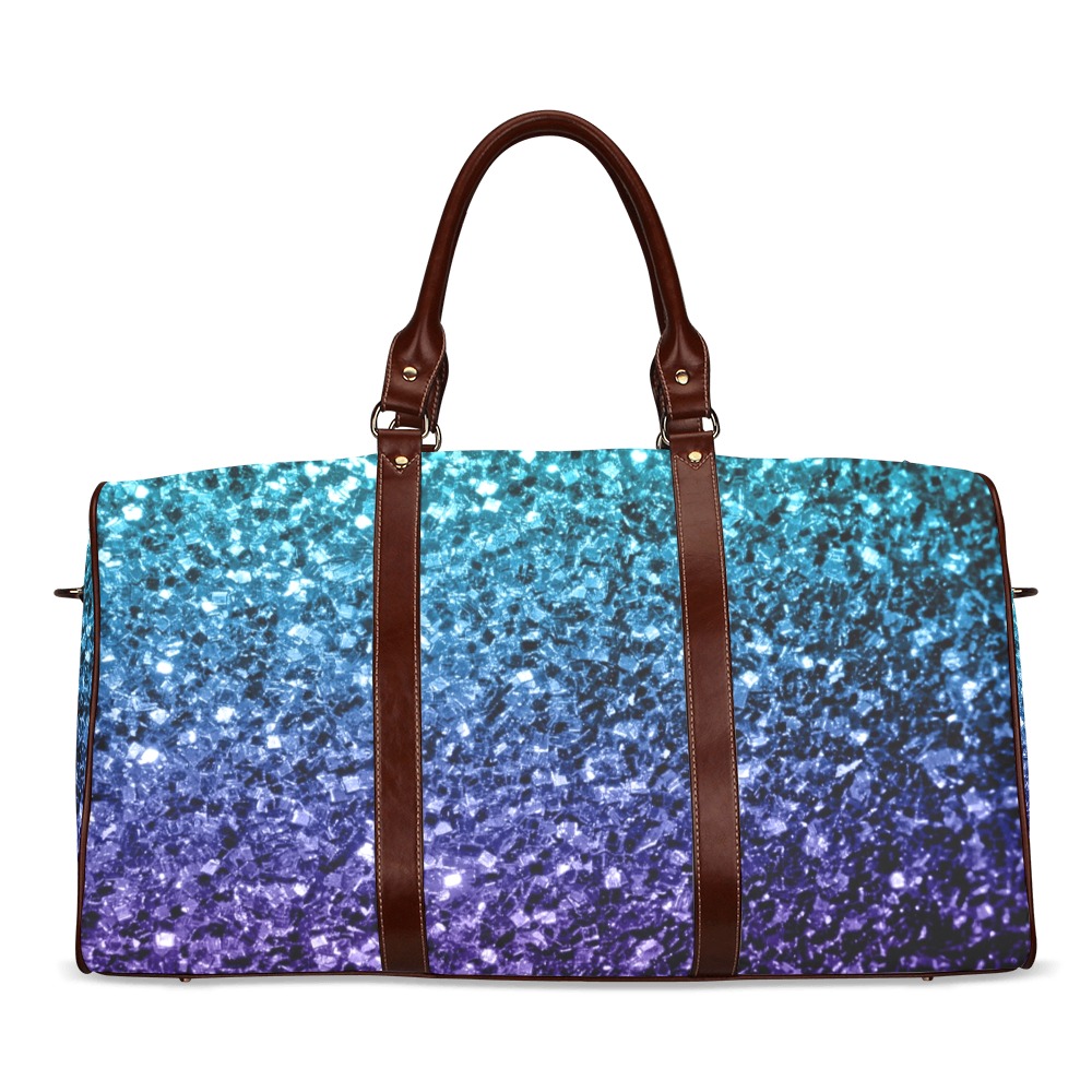 Aqua blue ombre faux glitter sparkles Waterproof Travel Bag/Large (Model 1639)
