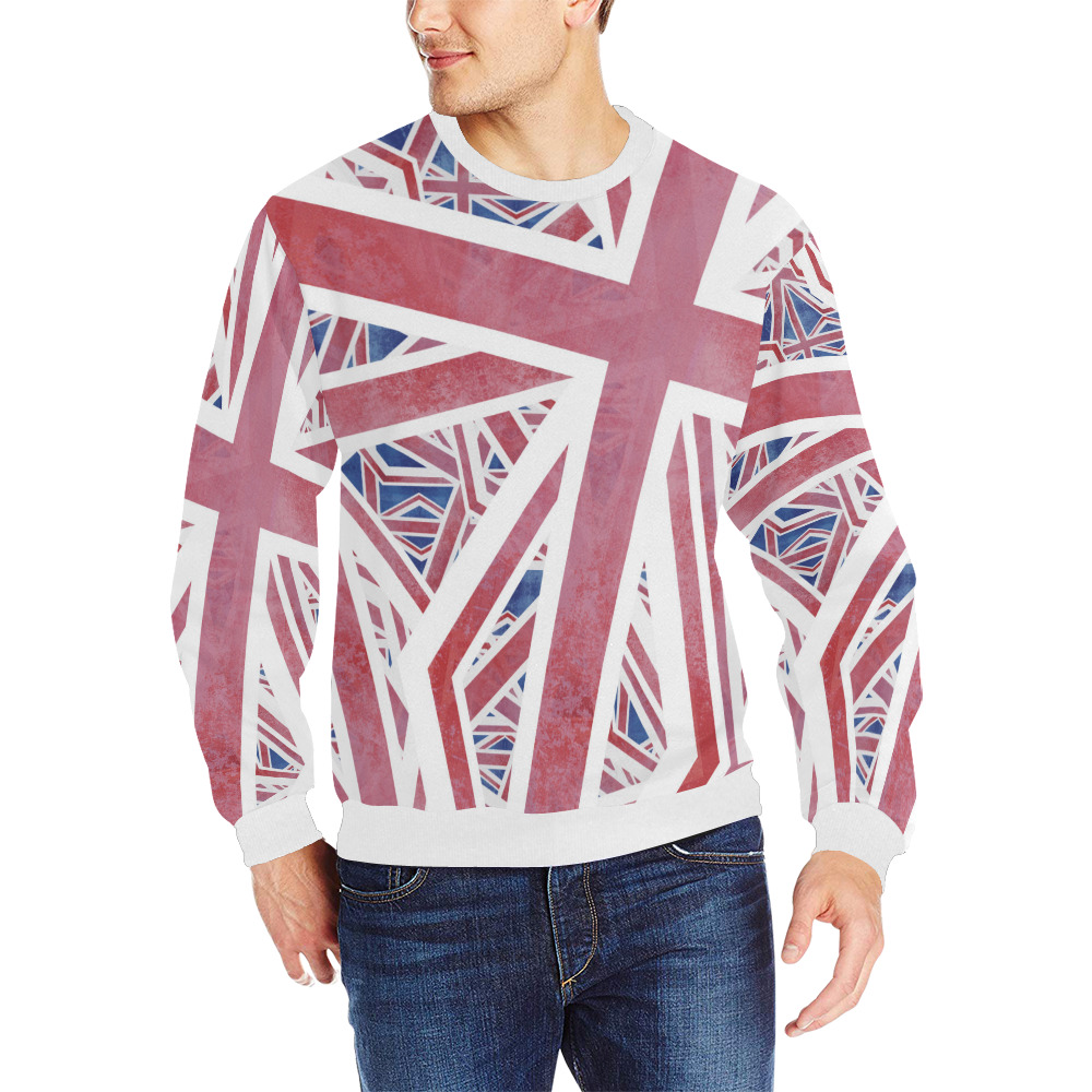 Abstract Union Jack British Flag Collage Men's Rib Cuff Crew Neck Sweatshirt (Model H34)