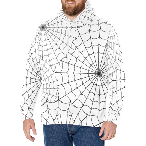 Halloween Spiderwebs - Black on White Men's Fleece Hoodie w/ White Lining Hood (Model H55)