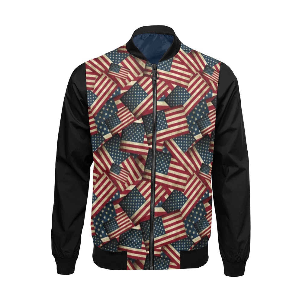 Patriotic USA American Flag Art Vest Style All Over Print Bomber Jacket for Men (Model H19)