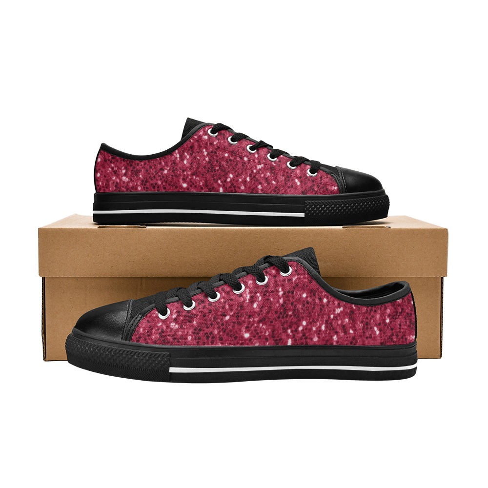 Magenta dark pink red faux sparkles glitter Men's Classic Canvas Shoes (Model 018)