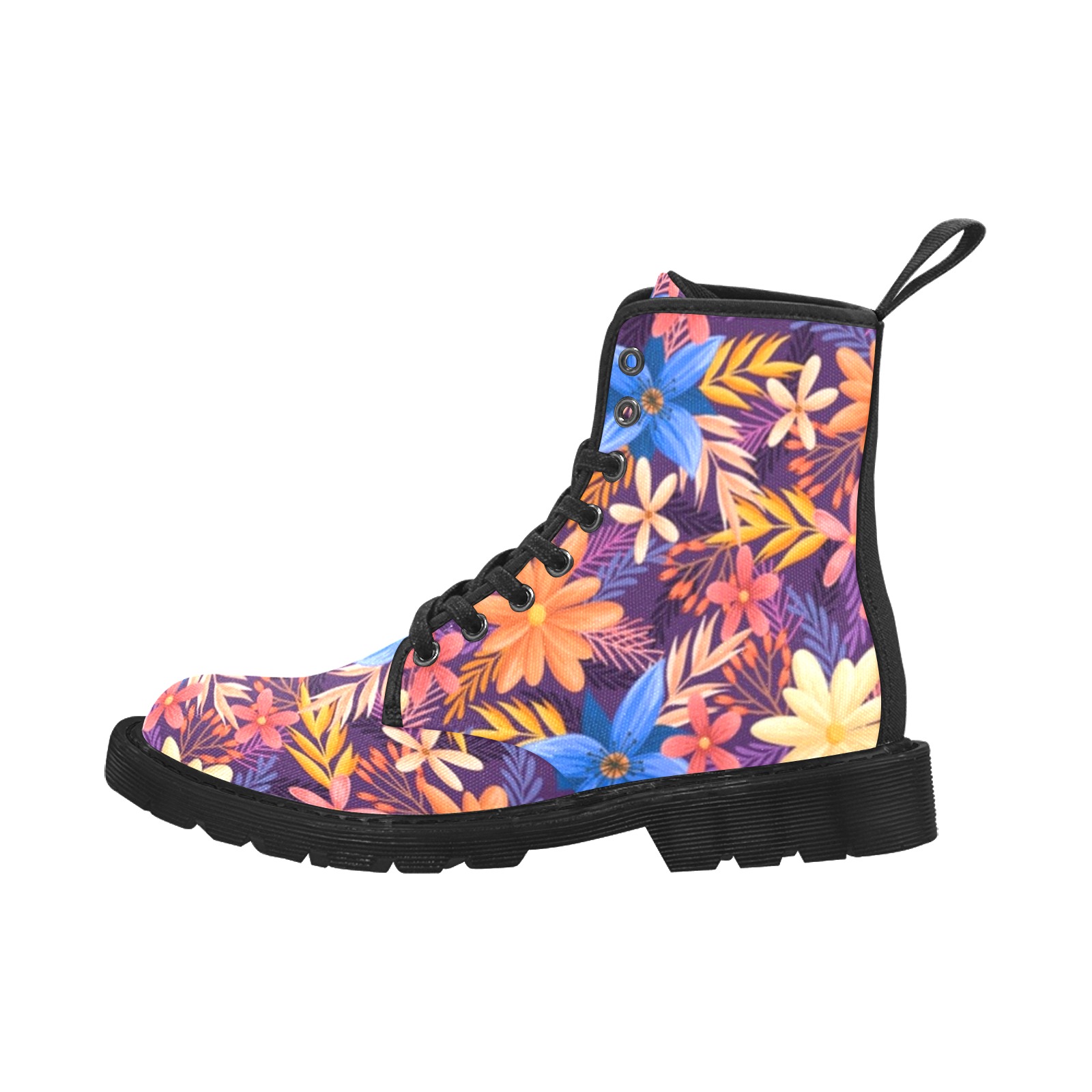 Beautiful Floral Martin Boots for Women (Black) (Model 1203H)