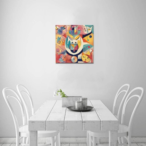 Abstract art on the feline theme. Cat faces. Upgraded Canvas Print 16"x16"