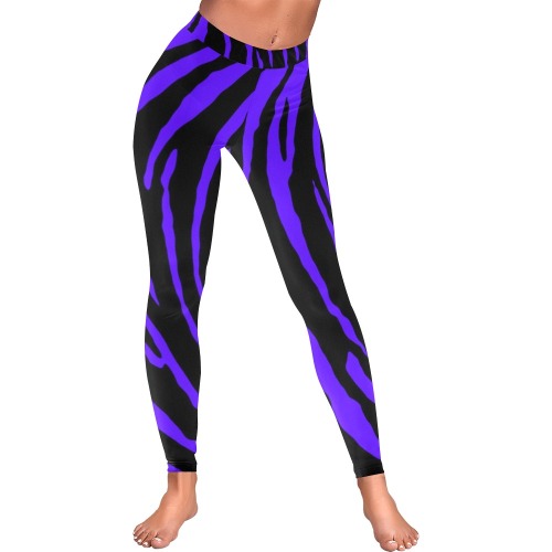 Blue Tiger Stripes Women's Low Rise Leggings (Invisible Stitch) (Model L05)