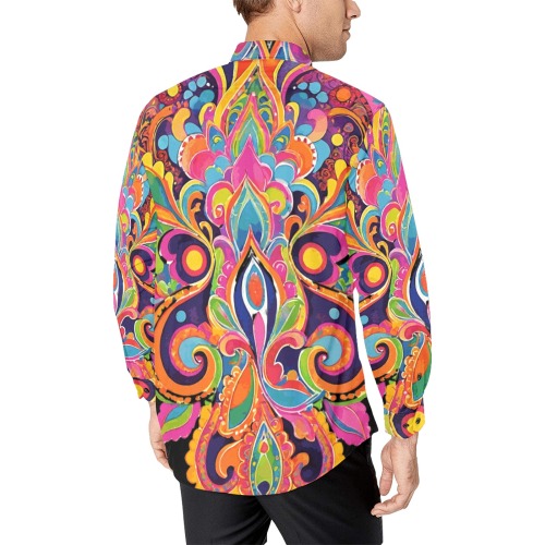 Abstract Retro Hippie Paisley Floral Men's All Over Print Casual Dress Shirt (Model T61)