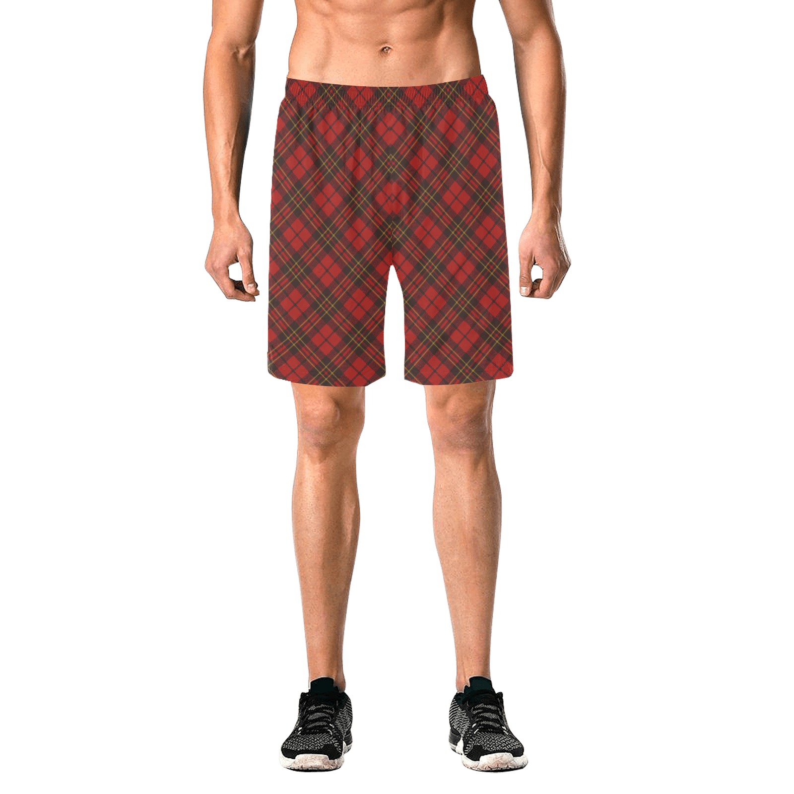 Red tartan plaid winter Christmas pattern holidays Men's All Over Print Elastic Beach Shorts (Model L20)