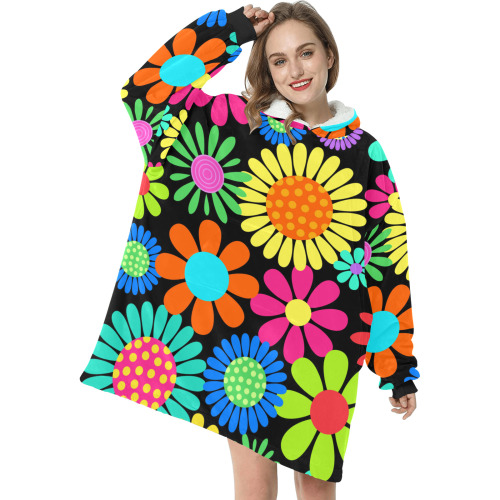 Retro Daisy Flower Power Sixties Hippy Pattern Blanket Hoodie for Women