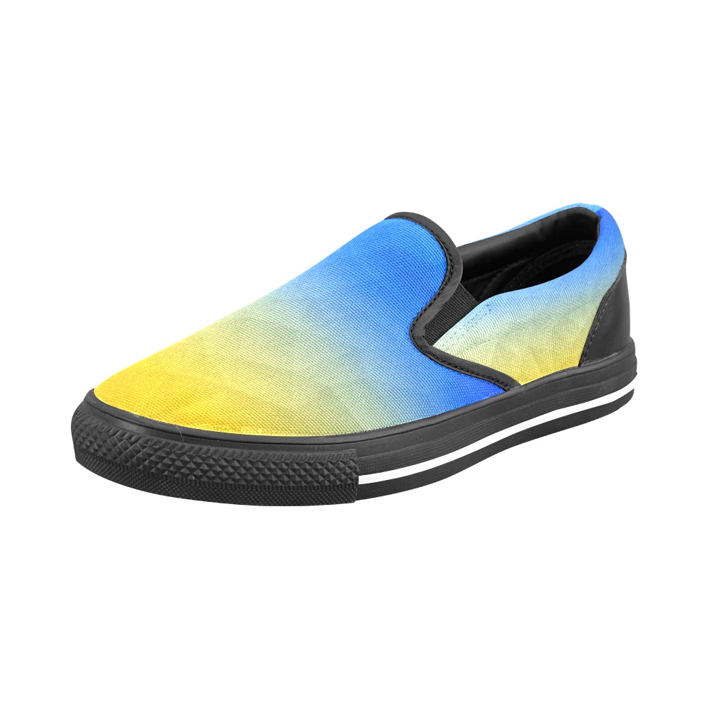 Ukraine yellow blue geometric mesh pattern Women's Slip-on Canvas Shoes (Model 019)
