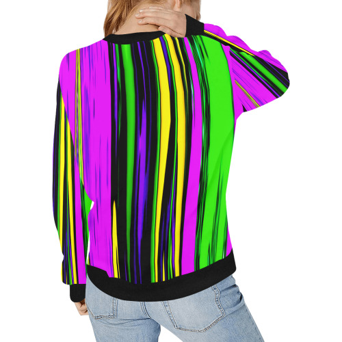 Mardi Gras Stripes Women's Rib Cuff Crew Neck Sweatshirt (Model H34)