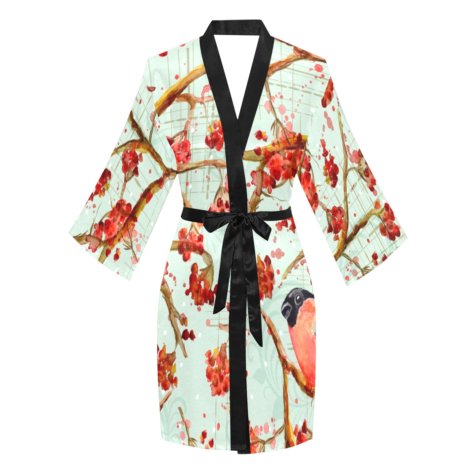 Watercolor Bird FlorAL Long Sleeve Kimono Robe