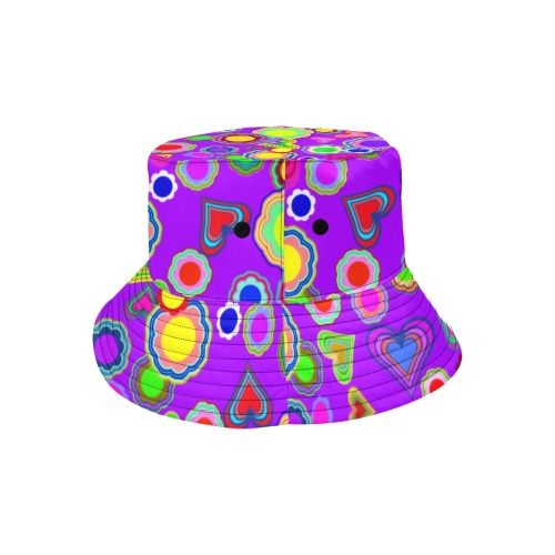 Groovy Hearts and Flowers Purple All Over Print Bucket Hat for Men