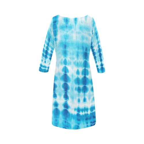 Tie Dye Blue Rhea Loose Round Neck Dress(Model D22)