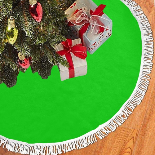 Merry Christmas Green Solid Color Thick Fringe Christmas Tree Skirt 48"x48"