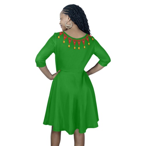 Green Elf Costume Half Sleeve Skater Dress (Model D61)