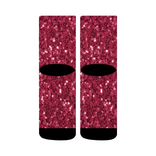 Magenta dark pink red faux sparkles glitter Crew Socks