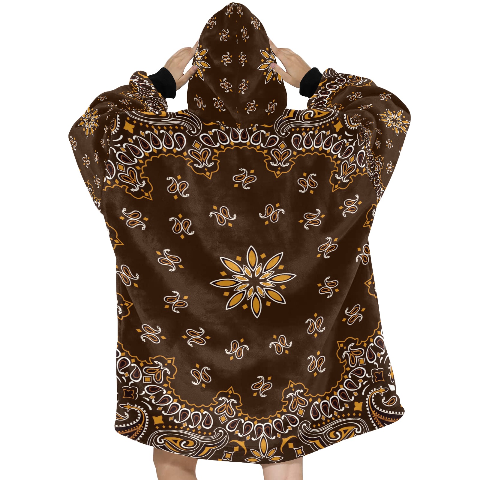 Brown Bandanna Pattern  / Black Cuff Blanket Hoodie for Women