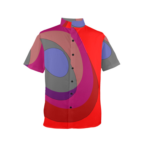 Red Abstract 714 Men's Stand-Up Collar Short Sleeve Shirt