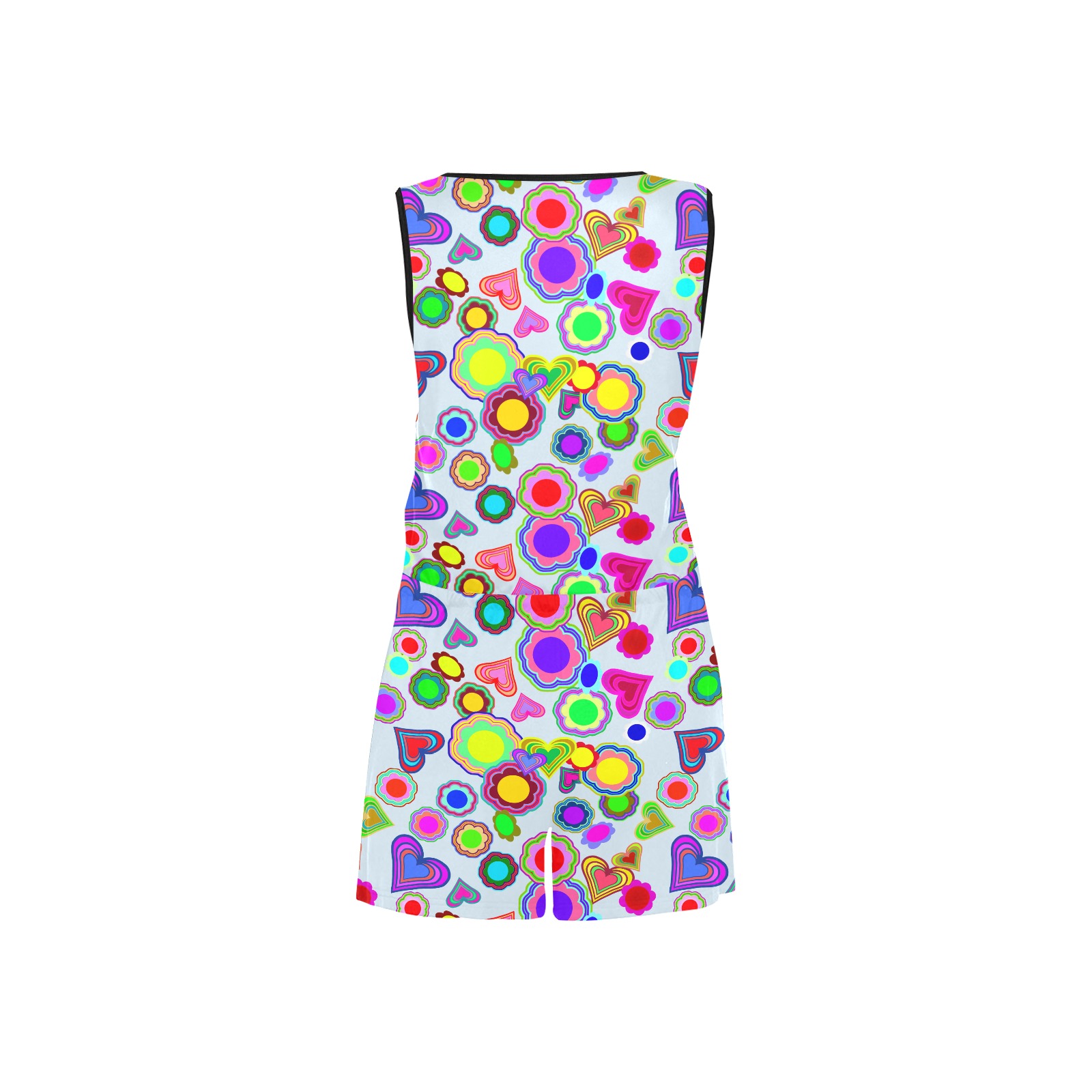Groovy Hearts and Flowers Blue All Over Print Short Jumpsuit