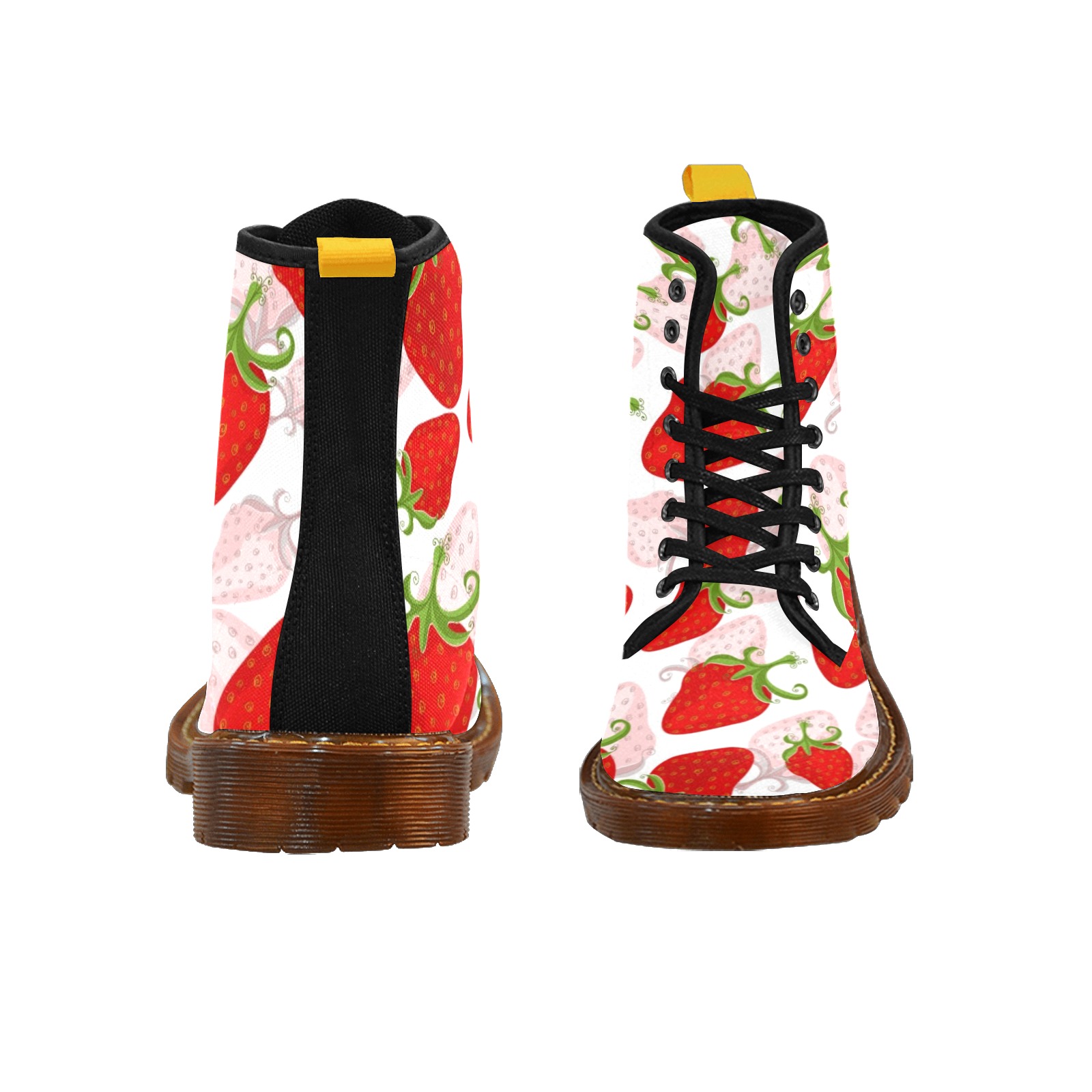 Seamless white floral pattern with red strawberries Boots Custom Canvas Boots For Women Model 1203H