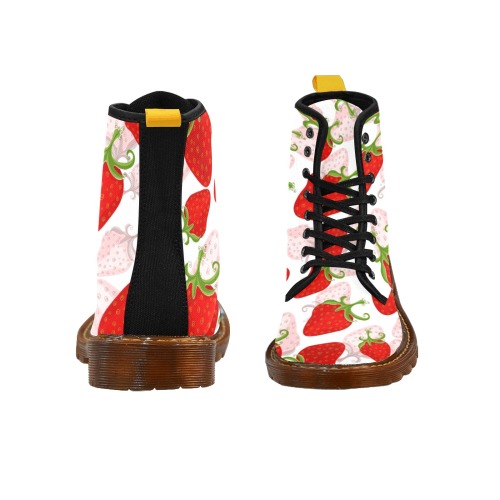 Seamless white floral pattern with red strawberries Boots Martin Boots For Women Model 1203H