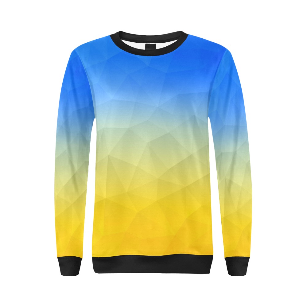 Ukraine yellow blue geometric mesh pattern All Over Print Crewneck Sweatshirt for Women (Model H18)