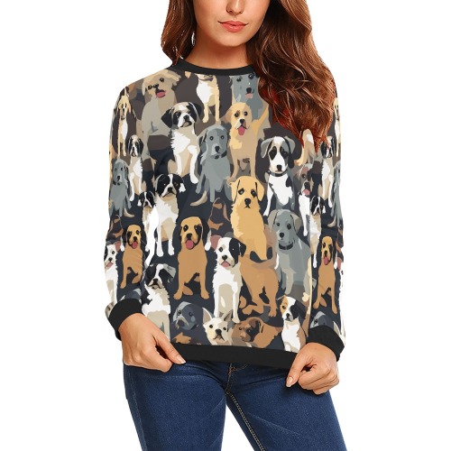 Abstract pattern of small funny dogs. All Over Print Crewneck Sweatshirt for Women (Model H18)