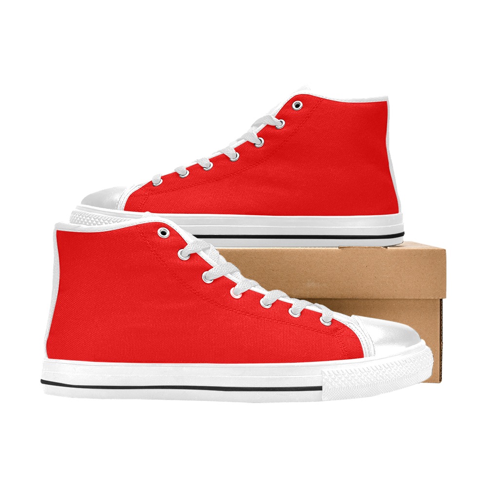 Merry Christmas Red Solid Color High Top Canvas Shoes for Kid (Model 017)
