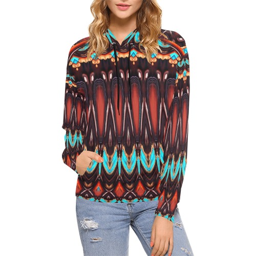 K172 Wood and Turquoise Abstract All Over Print Hoodie for Women (USA Size) (Model H13)