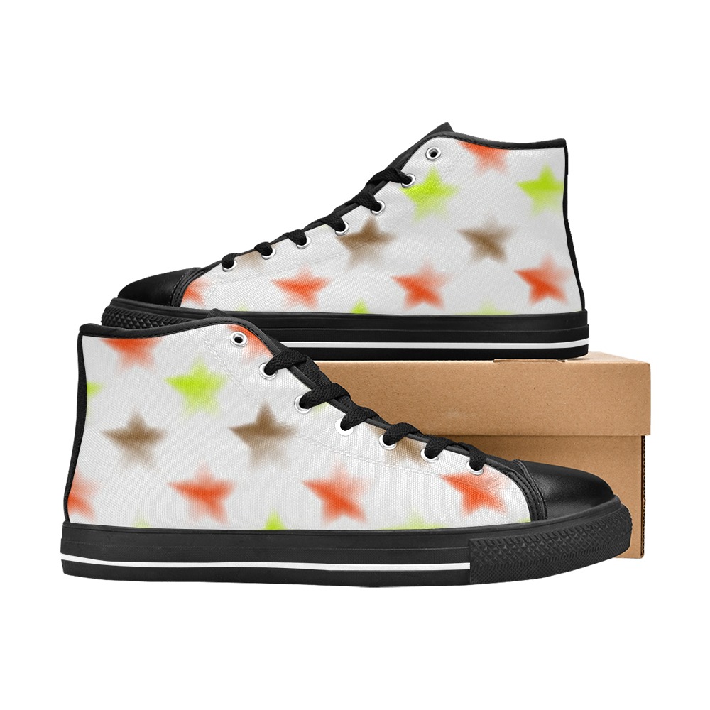 stars blk High Top Canvas Shoes for Kid (Model 017)