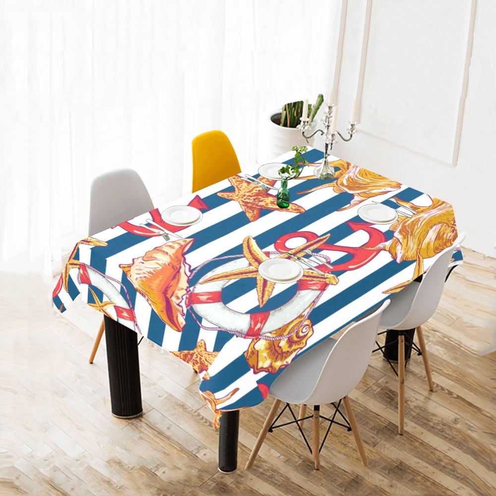 Nautical Print Cotton Linen Tablecloth 52"x 70"