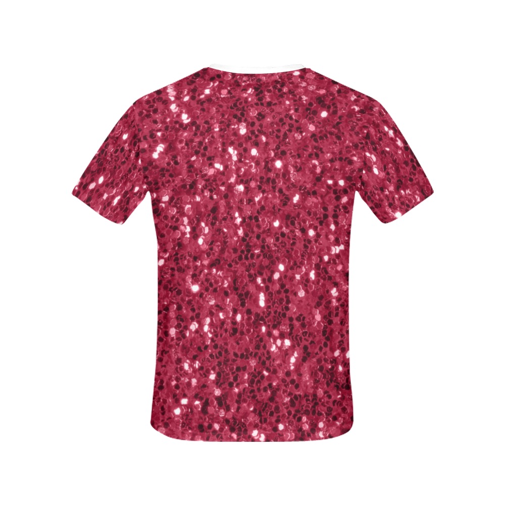 Magenta dark pink red faux sparkles glitter All Over Print T-Shirt for Women (USA Size) (Model T40)