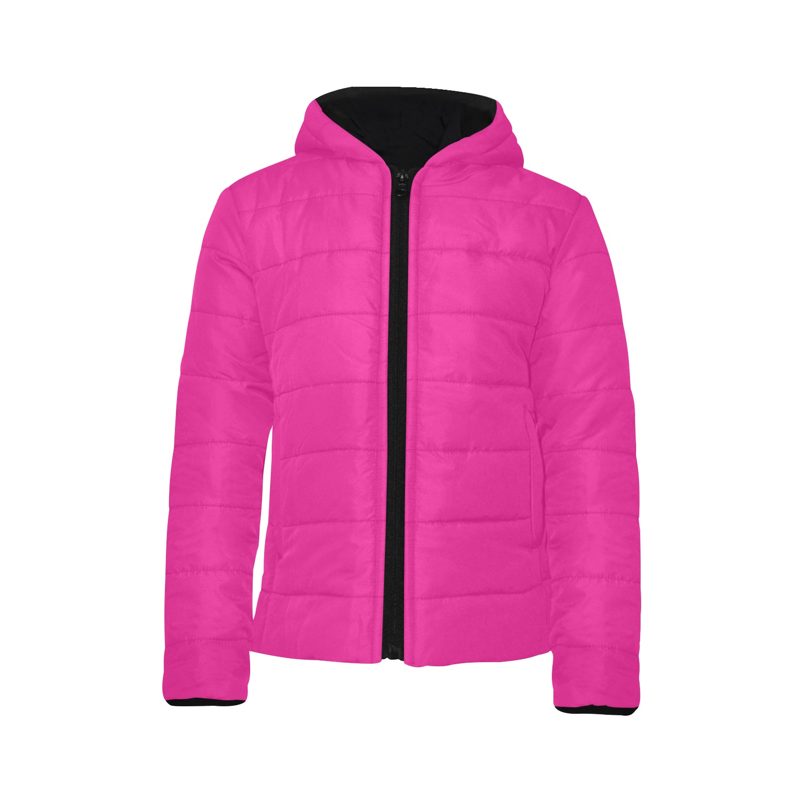 color Barbie pink Kids' Padded Hooded Jacket (Model H45)