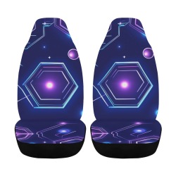 Neon Cyber Circuit - Futuristic Blue Geometric Car Seat Cover Airbag Compatible (Set of 2)