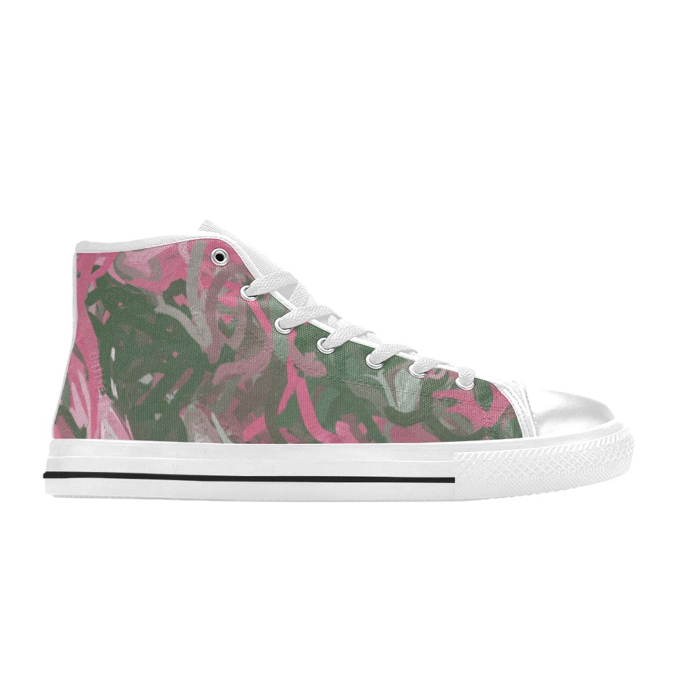 Pink, White and Green Abstract High Top Canvas Shoes for Kid (Model 017)