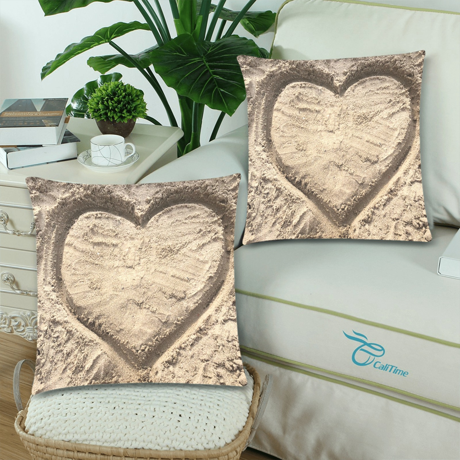 Love in the Sand Collection Custom Zippered Pillow Cases 18"x 18" (Twin Sides) (Set of 2)