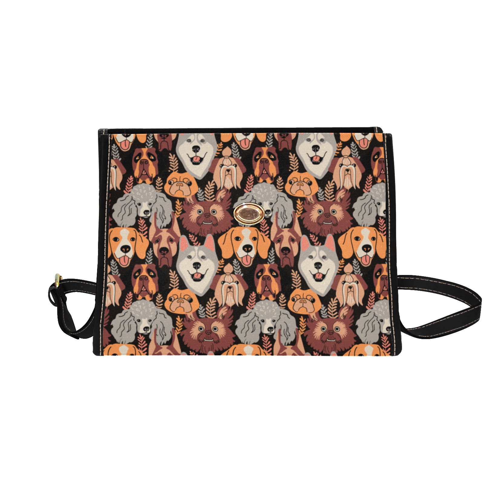 Doggies Waterproof Canvas Bag-Black (All Over Print) (Model 1641)