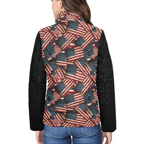 Patriotic USA American Flag Art Vest Style Women's Stand Collar Padded Jacket (Model H41)