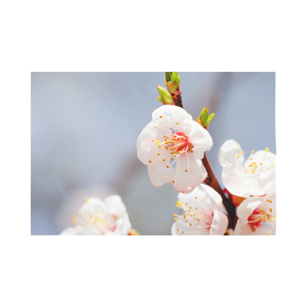Magnificent Japanese apricot flowers on a tree. Polyester Peach Skin Wall Tapestry 90"x 60"