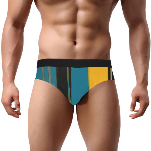 Black Turquoise And Orange Go! Abstract Art Men's Mid Rise Briefs (Model L48)