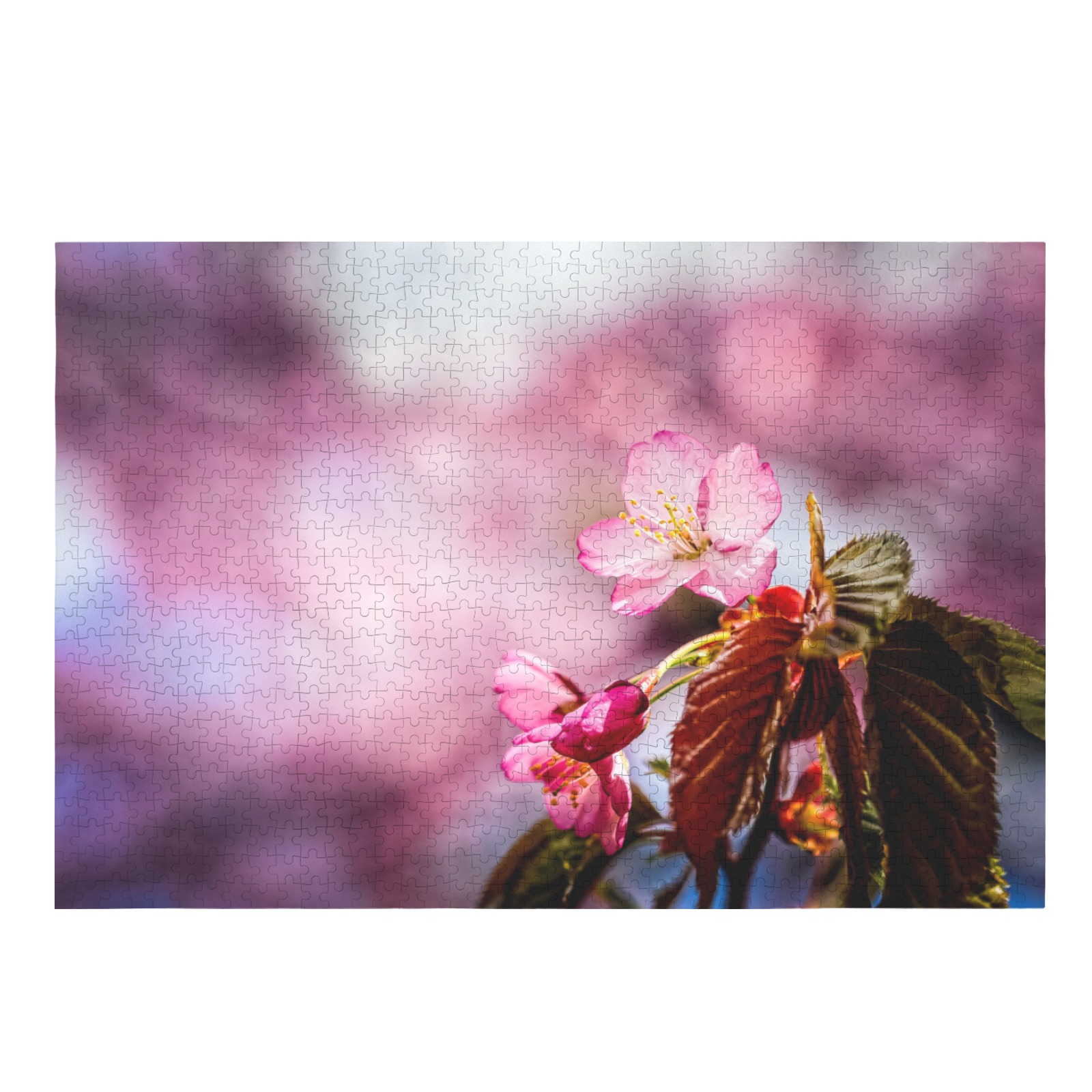 Striking pink sakura cherry flowers, pink mist. 1000-Piece Wooden Jigsaw Puzzle (Horizontal)
